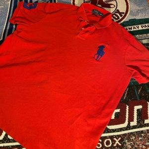 Polo Ralph Lauren Men's Sz XL Short Sleeve Red Rugby Polo Shirt Big Pony Navy #3